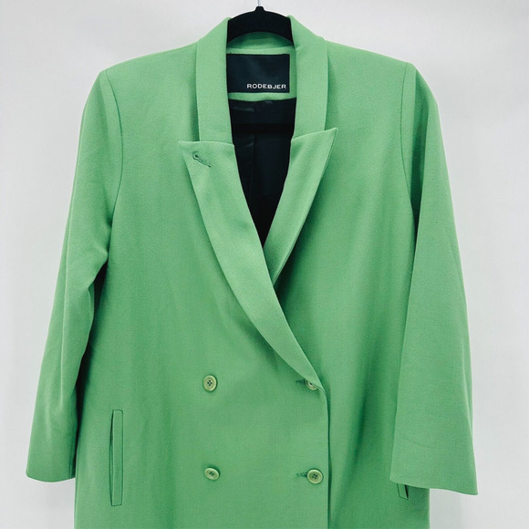 Rodebjer Voulana Double Breast Coat Size S Kelly Green Side Slits Capsule Preppy - Picture 2 of 12